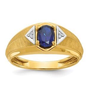 New IBGoodman 10k Yellow Gold Men’s Blue Sapphire & Diamond Satin Ring - Size 10